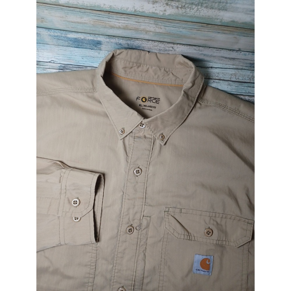 Carhartt Force Relaxed Fit Ridgefield Men's XL Utility Vented Shirt Khaki